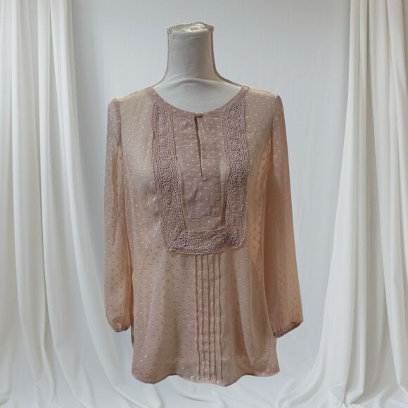 DANIEL RAINN Women's Size M Bohemian Blush Pink Swiss Dot High Low Sheer Blouse - Picture 1 of 11